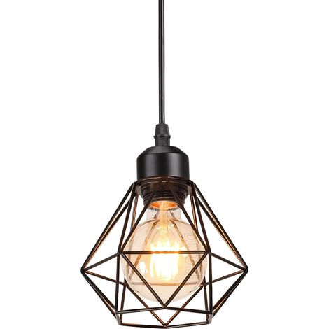 Lustre Suspension Industrielle Luminaire Suspension E27 Vintage Métal Forme Diamant Lampes de Plafond Abat-Jour Ø160mm Plafonnier pour Séjour Chambre Cuicine (1/5)