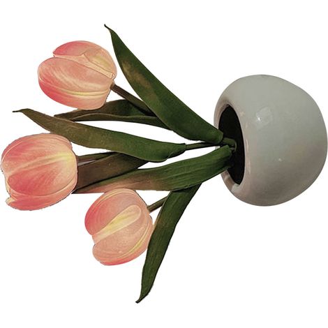 Lampe de table tulipe à lumière douce, en céramique PU rose, fonctionnant sur piles, idéale pour les librairies et les cafés. (1/5)