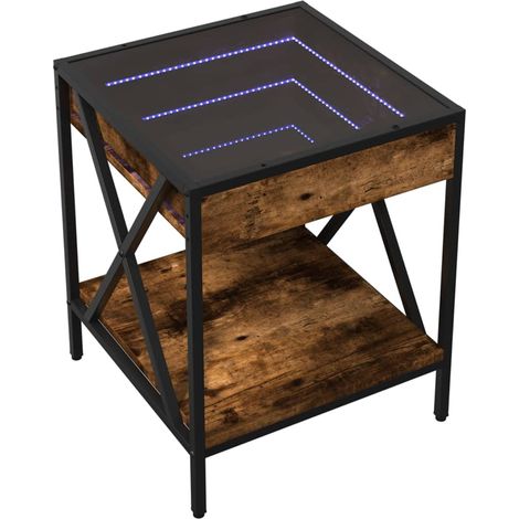 Comodino con specchio LED e ripiano 40 x 40 x 49 cm MDF marrone vetro e acciaio DEC033131
