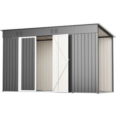 Metall-Gerätehaus - Geräteschuppen Metall - Gartenhaus Stahlblech 10x4 FT - Doppeltür & Belüftung - Wetterfest - Grau