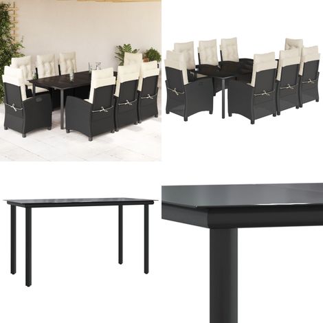 9-tlg. Garten-Essgruppe mit Kissen Schwarz Poly Rattan - Gartentisch - Gartensessel (1/5)