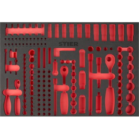 Stier – Plateau en mousse EVA pour rangement douilles 179 pièces – Dimensions 570 x 400 x 30 mm – Inserts pour accès rapide aux outils