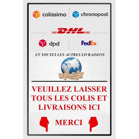 Panonceau en métal pour livraisons : déposez ici vos colis. Signalétique en tôle d'aluminium de 20 x 30 cm pour porte d'entrée. (FR vers le bas 2314) (1/5)