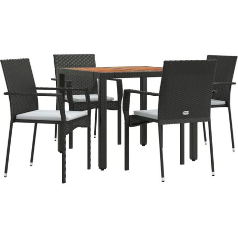 Mobili da pranzo e cuscini da giardino 5 pezzi in resina intrecciata nera 020014876