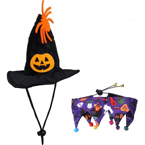 2 accessoires pour animaux de compagnie, costume Halloween chapeau magicien noir, tour de tête 20-40 cm, pour chiens et chats (1/5)