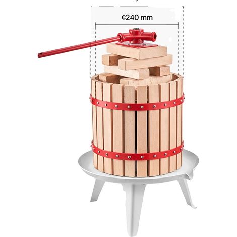 Prensa para vino de frutas, construcción en madera de haya natural, extracción eficiente del jugo, 12 litros. (1/2)