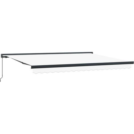 Store banne rétractable blanc, 4 x 3 mètres, en toile et alliage d'aluminium. (1/5)