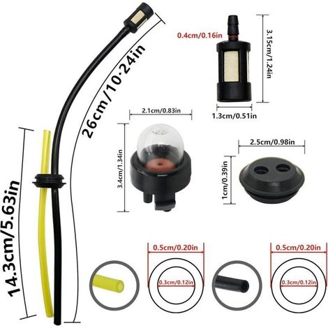 7 Pièce Tuyaux D'essence Avec Filtre, 5 Pack General Snap-In Primer Bulb,Tuyau de Carburant Pour Débroussailleuse, Tuyaux d'Essence Durite avec Filtre et Poire d Amorçage, Pour Debroussailleuse (1/3)