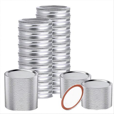 48 couvercles et anneaux pour bocaux Mason à ouverture standard, couvercles de conserve réutilisables et étanches avec joints en silicone pour un remplacement facile (1/5)