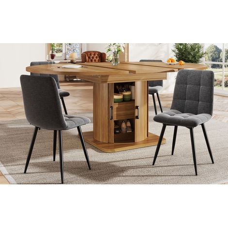 Set da pranzo moderno (5 pezzi), gruppo da pranzo con tavolo e sedie per 4-6 persone, set da pranzo per cucina, tavolo allungabile con 4 sedie, tavolo da pranzo con cassetti, sedia in lino grigio, mar (1/5)