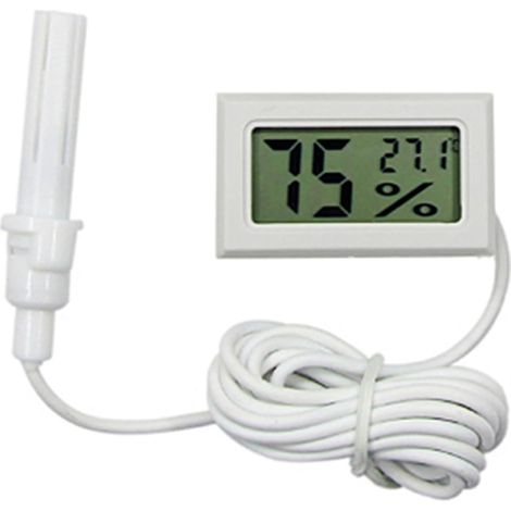 Digitales Thermometer und Hygrometer, elektronisches Mini-Thermometer und Hygrometer, für den Innen- und Außenbereich, mit Sonde (weiß)