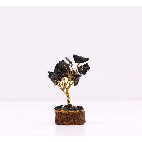 Mini arbres de pierres précieuses sur socle en bois - Agate noire (15 pierres)- Vendu par 1 (1/4)