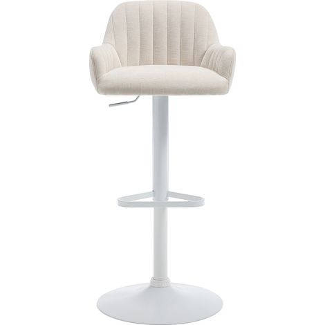 Tabouret de bar en tissu et métal blanc - Hauteur réglable - Crème - ELEANA (1/4)