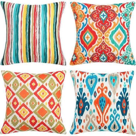 45 x 45 cm - Lot de 4 Housses de Coussin Lin Coucher Taie d'oreiller Boho Décorative Coloré Moderne pour Chambre, Salon, Bureau, (1/3)