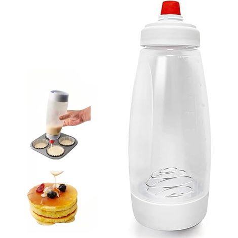 Mélangeur et distributeur de pâte avec fouet : récipient souple en silicone de 1000 ml pour pâte à pancakes inclut un support et un joint d'étanchéité anti-fuite (1/5)