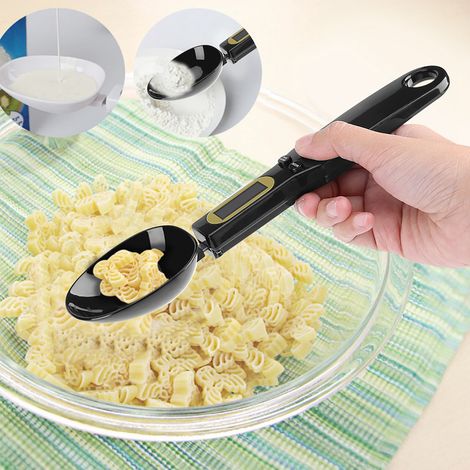 Tragbare elektronische digitale Küchenwaage mit LCD-Display (500 g/0,1 g) inklusive Messlöffeln (Schwarz) (1/5)