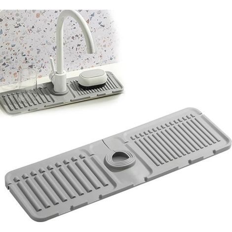 Tappetino per rubinetto da cucina, paraspruzzi, tappetino asciugante in silicone, vassoio per lavello in pietra (grigio) (1/4)