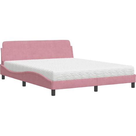 Bett mit Matratze Rosa 160x200 cm Samt vidaXL189153 (1/5)
