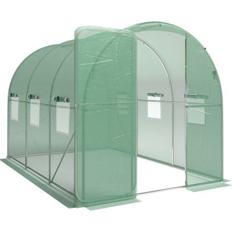 Foliengewächshaus 300 x 200 x 200 cm aus grünem PE mit Tür und 6 Netzfenstern (1/5)