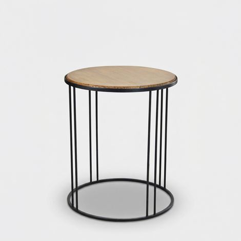 Mesa de centro redonda para salón en hierro y madera de diseño industrial Arkell (1/4)