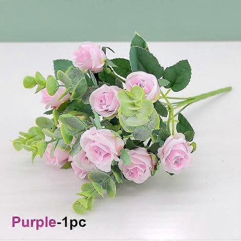 11 têtes d'eucalyptus « petites roses » pour décoration intérieure et de mariage, fleurs artificielles en plastiqueviolet (1/5)