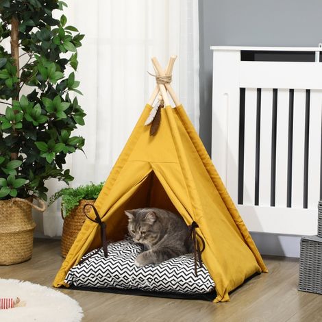 Panier pour Chien et Chat, Tipi 60 x 60 x 76 cm avec Coussin Doudou, Tapis de Sol et Niche, Design Amusant pour Intérieur, Cachemire (1/4)