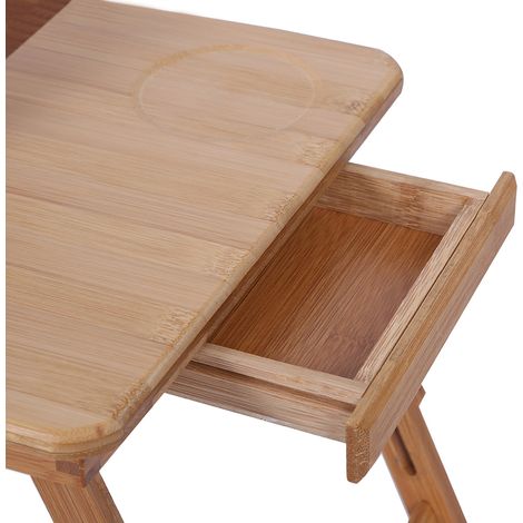 Support de lit pliable et portable en bambou pour ordinateur portable, table de chevet réglable avec tiroir (1/5)