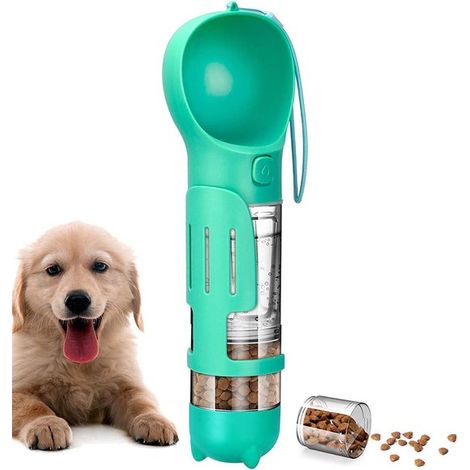 Bebedero para perros, portátil, a prueba de fugas y portátil, bolsa para comida y agua potable, cubo de basura multifuncional, azul, 300 ml (1/5)