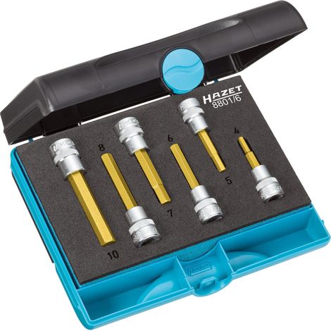 Hazet  set  di  inserti  chiave  a  bussola  8801/6  6  pz.  SW  4  /  10  mm,  attacco  10  mm  (3/8")  quadro  femmina  -  8801/6 (1/2)
