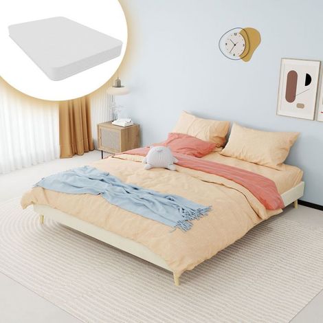 Cadre de lit - SOGEU - Profil bas - 160x200 cm - Velours beige - Matelas inclus (1/5)