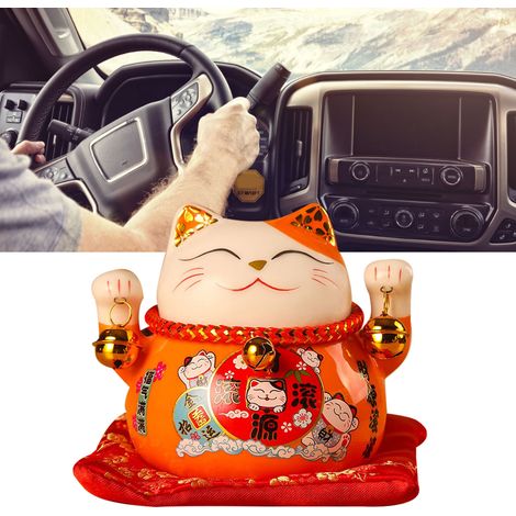 Tirelire chat porte-bonheur en céramique, mini-chat orange de 11,5 cm, décoration pour la maison, la voiture ou le bureau. Symbole de richesse. (1/5)