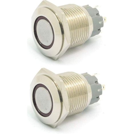 2Pcs 16mm 10A interrupteur momentané interrupteur à bouton-poussoir 12V dc oeil angulaire LED interrupteur rond en acier inoxydable étanche à l'eau - Rouge (1/5)
