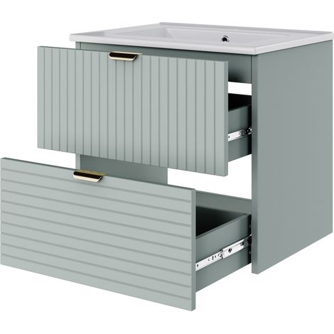 Mobile lavabo sospeso 61x46x57 cm MDF verde menta 2 cassetti con lavabo in ceramica - CHICFURN (1/5)