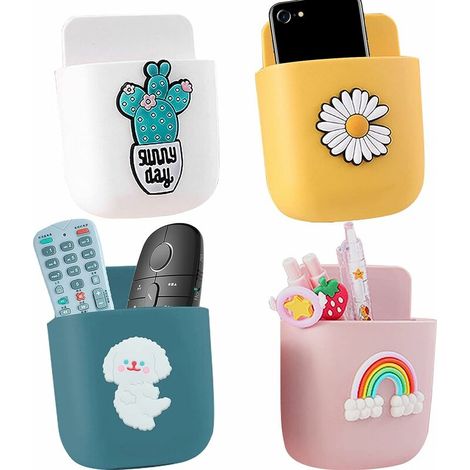 4 Pcs Support Telecommande Mural Boîte Rangement,Range Telecommande Mural pour Télécommande Auto Adhésive Support de Téléphone Portable Mural (4 Couleurs) (1/5)