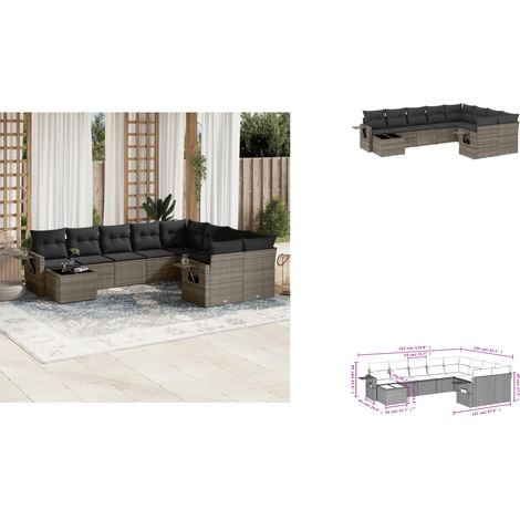 Salon de jardin avec coussins 10 pcs gris résine tressée - Salon De Jardin - Meuble Extérieur - Set Salon - Résine Tressée - Rotin Synthétique (1/3)