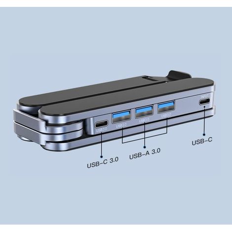 Supporto per laptop ultracompatto con hub USB a 4 porte, pieghevole e portatile, ideale per viaggi, biblioteca, casa e ufficio, con 6 livelli di regolazione ergonomica, per laptop da 10 a 16 pollici. (1/5)