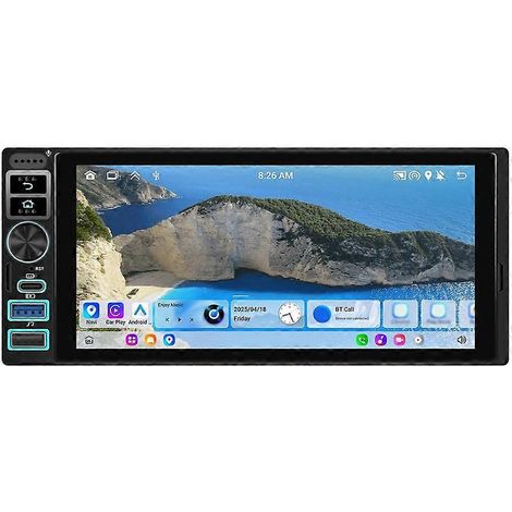 Autoradio simple DIN 6,9 pouces, compatible CarPlay, Android Auto, Android 15, 2 Go + 64 Go, lecteur MP5 multimédia, radio FM, Wi-Fi et Bluetooth. (1/5)
