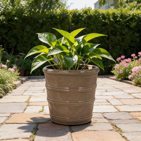 Pot de fleurs en céramique vernissée taupe Ø 32 cm structure (1/5)