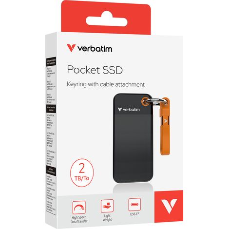 Verbatim Pocket SSD 2 TB USB tipo-C 3.2 Gen 2 [3.1 Gen 2] Nero, Arancione (Pocket SSD USB 3.2 Gen 2 2TB) (1/2)