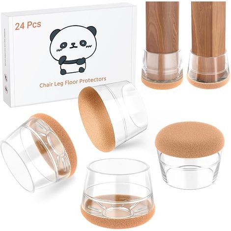 24 x Protecteurs de jambe de chaise moyen - Protecteurs de sol en silicone transparent - Plaquettes de chaise en silicone avec feutre épais, élimination du bruit et résistant aux rayures (1/5)
