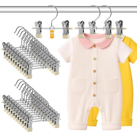 Cintre Enfant, Lot de 20 Cintres Pantalon pour Enfants avec Clips, Cintre Bebe Qui économisent de l'espace,17cm Cintres Bébé 17cm Convient pour Pantalons, vêtements, Chaussettes, Jupes Courtes (1/5)