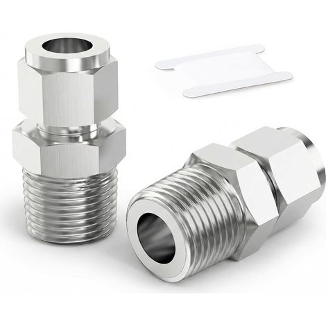 2 Pièces Raccord Droit à Compression Inox 304, Tube 10mm x Mâle 3/4" BSP Adaptateur Hydraulique Pneumatique pour Eau, Huile, Gaz, Air (1/5)