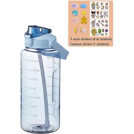 Gourde de sport 2L avec paille, grande capacité, portable, idéale pour le vélo et le fitness, avec marqueur de temps pour l'eau froide en été.