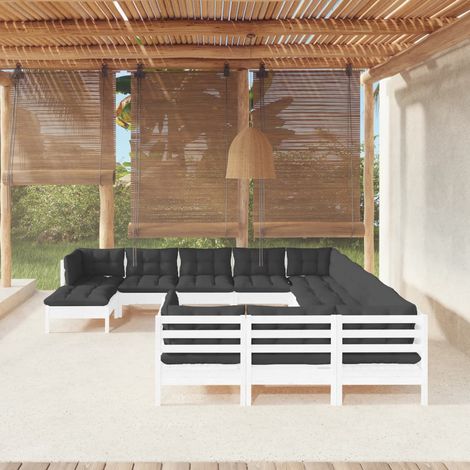 12-tlg. Garten-Lounge-Set mit Kissen Weiß Kiefernholz vidaXL (1/5)