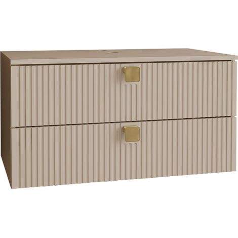 Armario de baño colgante para lavabo Panium, De color marrón claro, Montada en la pared, Número de puertas: 0, 42x80x46cm, Aglomerado laminado, MDF, Número de cajones: 2
