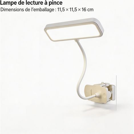 Lampe de chevet multifonction à pince, lumière LED protectrice des yeux, fonctionnement batterie et secteur, dimmable, pour chambre, salon et dortoir, 11×11×16 cm (1/5)