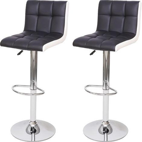 HHG – Tabouret de bar réglable en hauteur – Similicuir noir et blanc – Pied chromé – Hauteur d'assise 63-83 cm – Charge maximale 110 kg - HHG-232