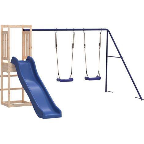 Aire de jeux d'extérieur balançoires toboggan portiques robuste jeux jardin 308 x 321 x 169 cm bois de pin massif (1/5)