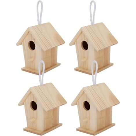 Nichoir à Oiseaux 4 Pièces en Bois, Suspendre L'extérieur de la Cabane Bois Platane Résistant aux Intempéries Décoration Terrasse Jardin pour Troglodyte Hirondelle Moineau Colibri Pinson avec (1/4)