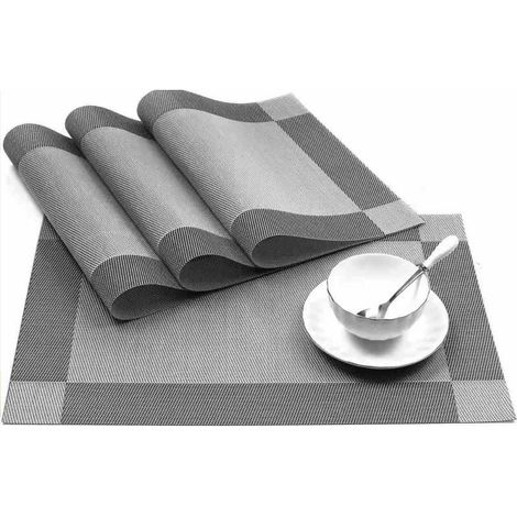 Irovami Lot de 6 sets de table en vinyle, résistants aux taches, pliables, lavables et faciles à nettoyer, pour la cuisine et la salle à manger, usage intérieur et extérieur, argent. (1/5)